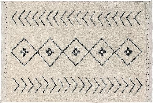 Miniatura 1 de Lorena Canals -Alfombra lavable para habitación infantil BEREBER RHOMBS en color NaturalNegro. Hecho a mano en forma rectangular con algodón natural