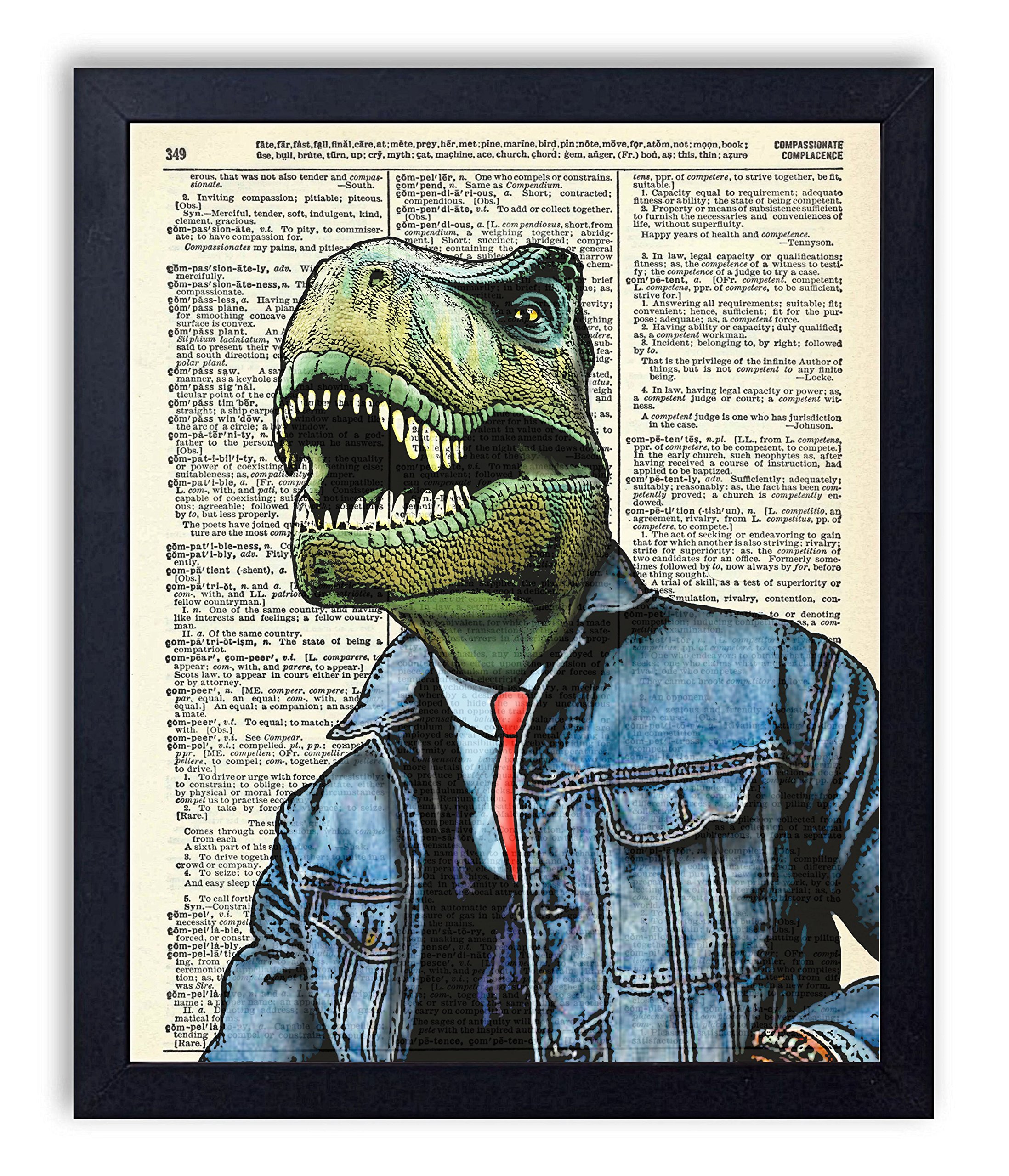 Jaxon The T-Rex Dinosaur, Vintage Dictionary Art Print, Antique Wall Art Home Decor, Modern Boho Poster, Farmhouse Decoration Living Room Bedroom Office 8x10 Inches, Ready To Frame