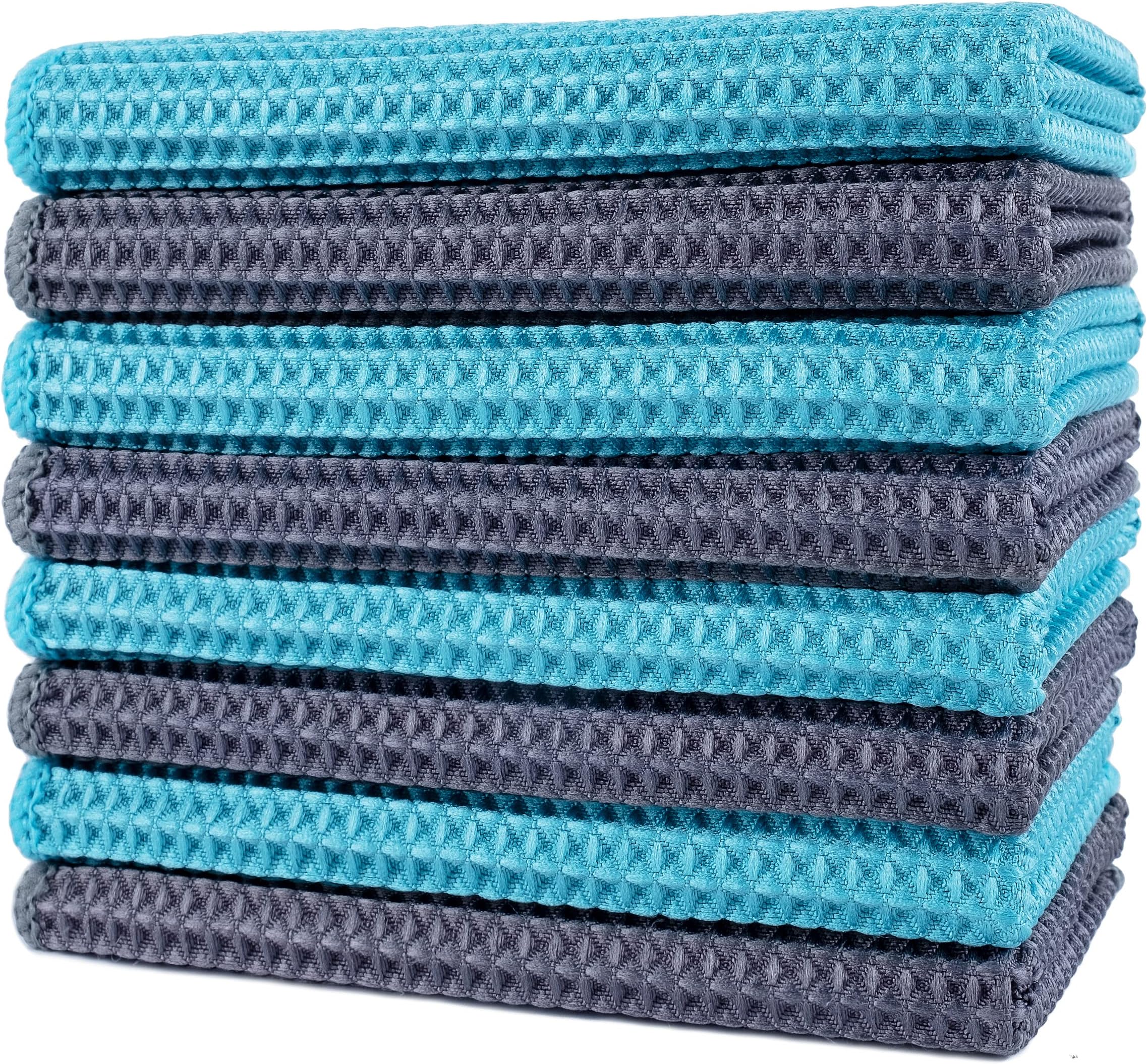 POLYTE Ultra Premium Microfibre Kitchen Dish Cloth Waffle Weave, 8 Pack (30x30 cm, Multi)