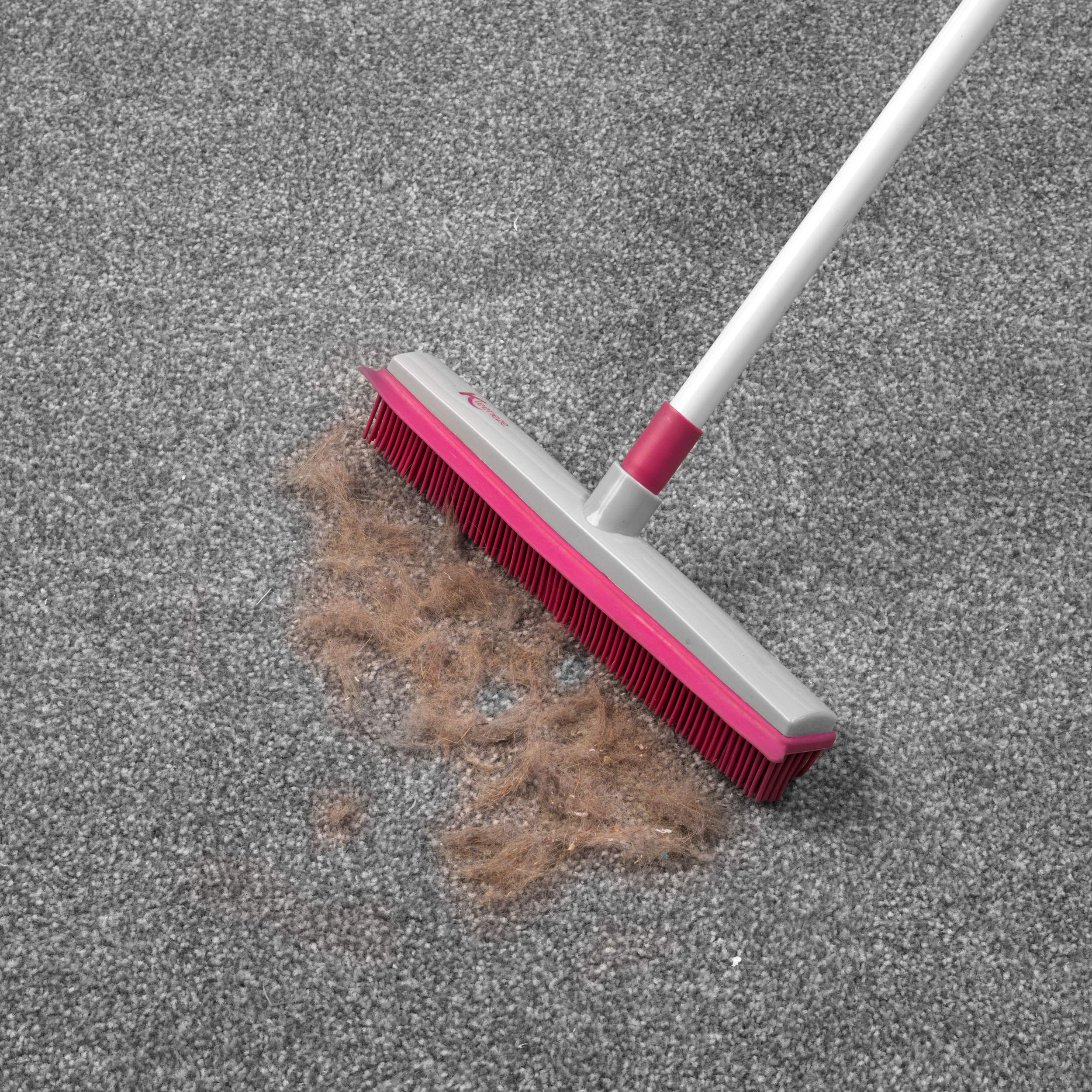 Kleeneze KL065315EU Electrostatic Rubber Head Floor Broom with Squeegee Edge, Sweeping Brush For Pet Hair, Fine Dust, Dirt and Spillages, Pink/Grey