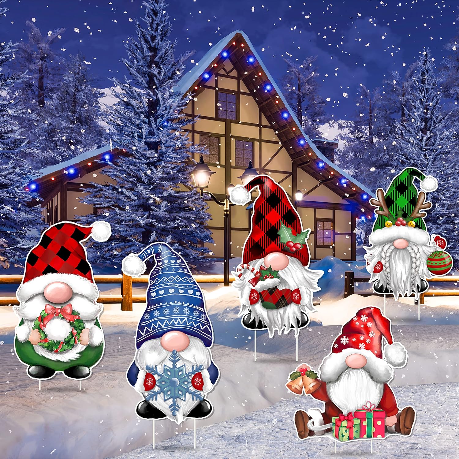 TREWAVE Christmas Gnome Yard Signs 8 PCS, Props Stakes, Outdoor Lawn Decorations, Winter Home Pathway Walkway Decor