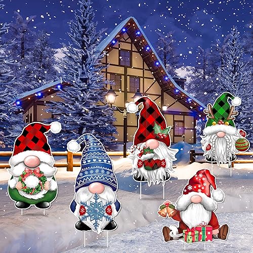 Miniatura 7 de TREWAVE 8 letreros de gnomo de Navidad para patio, accesorios de gnomo de Navidad, decoraciones de césped al aire libre, decoración de camino de