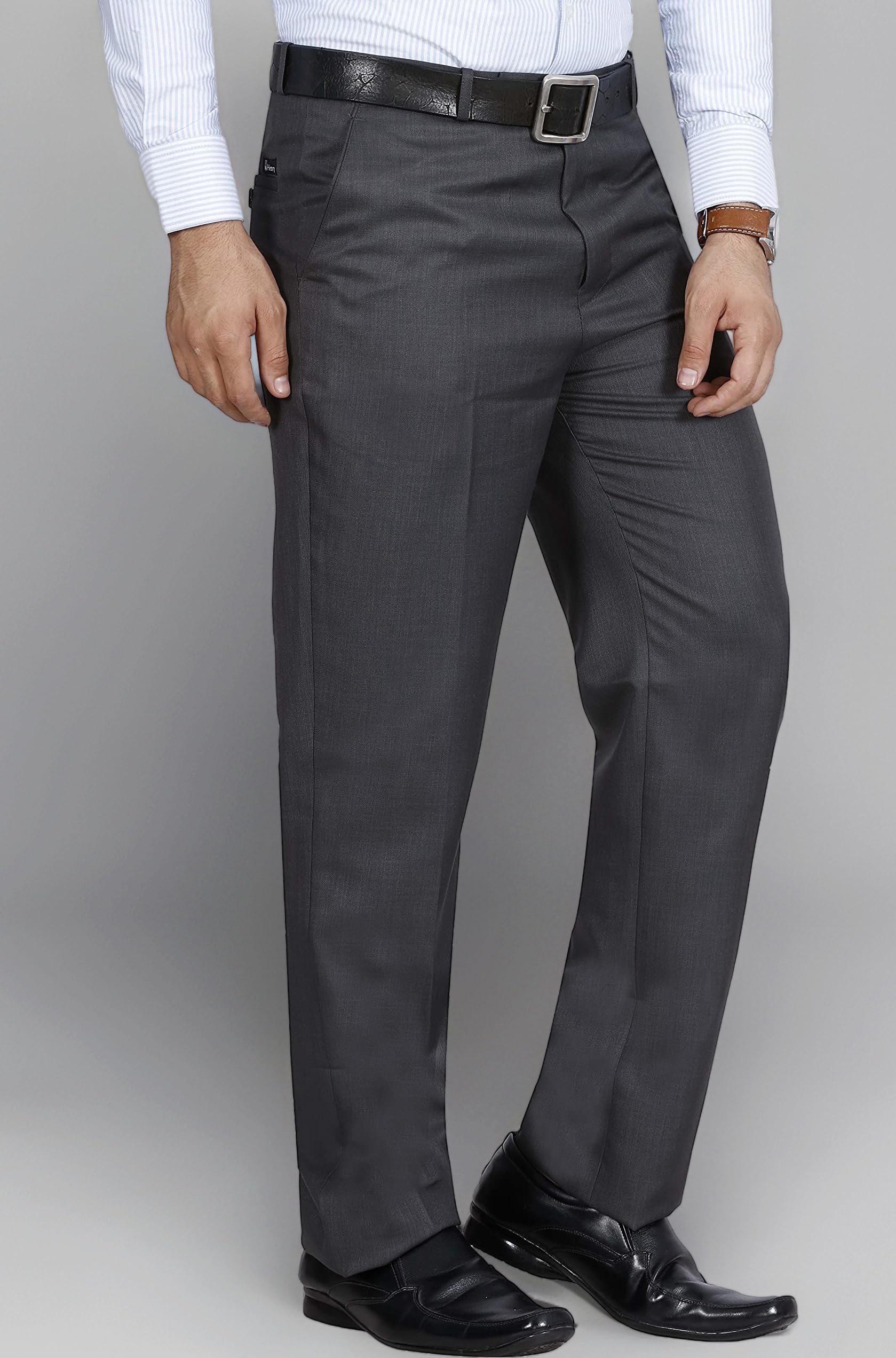 Men's Classic Solid Formal Comfort/Regular Fit Stretchable Wrinkle Free Trousers