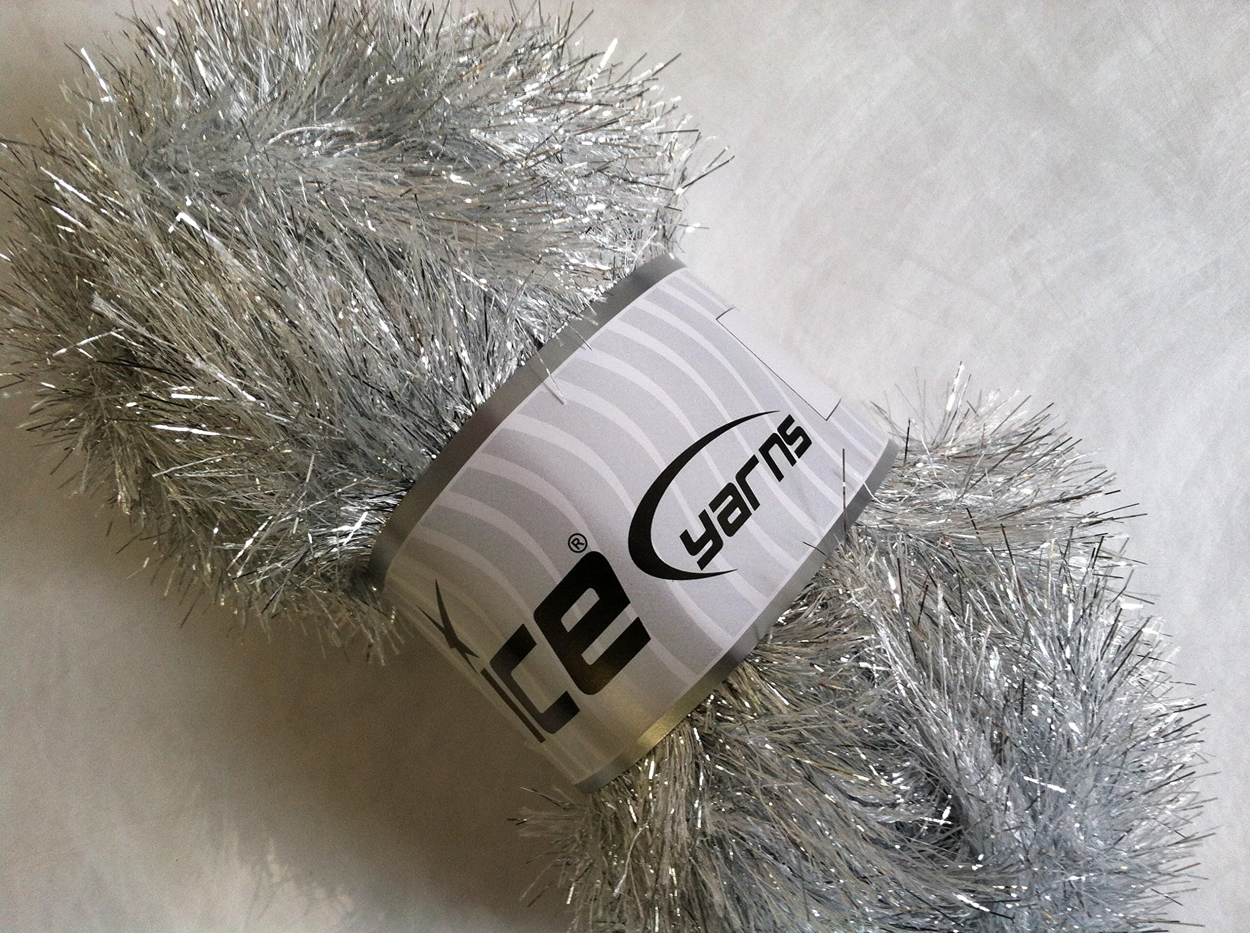 Large 100 gram skein Silver Light Gray Eyelash Dazzle Ice Metallic Eyelash Yarn