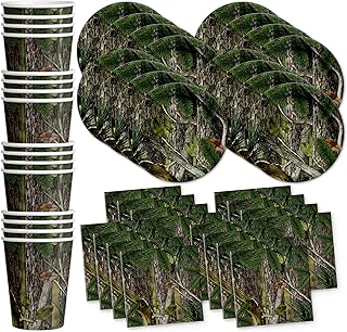 Hunter Tree Camo Party Supplies Set Plates Napkins Cups Tableware Kit for 16