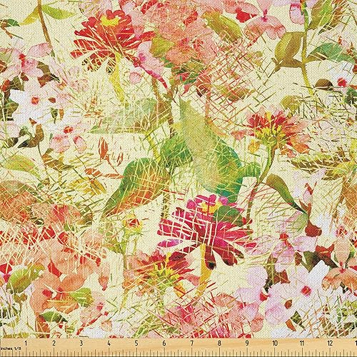 Miniatura 25 de Ambesonne The Yard, tela floral de ensueño de The Yard, flores retro onduladas con estampado abstracto de aura bohemia, tela de microfibra para