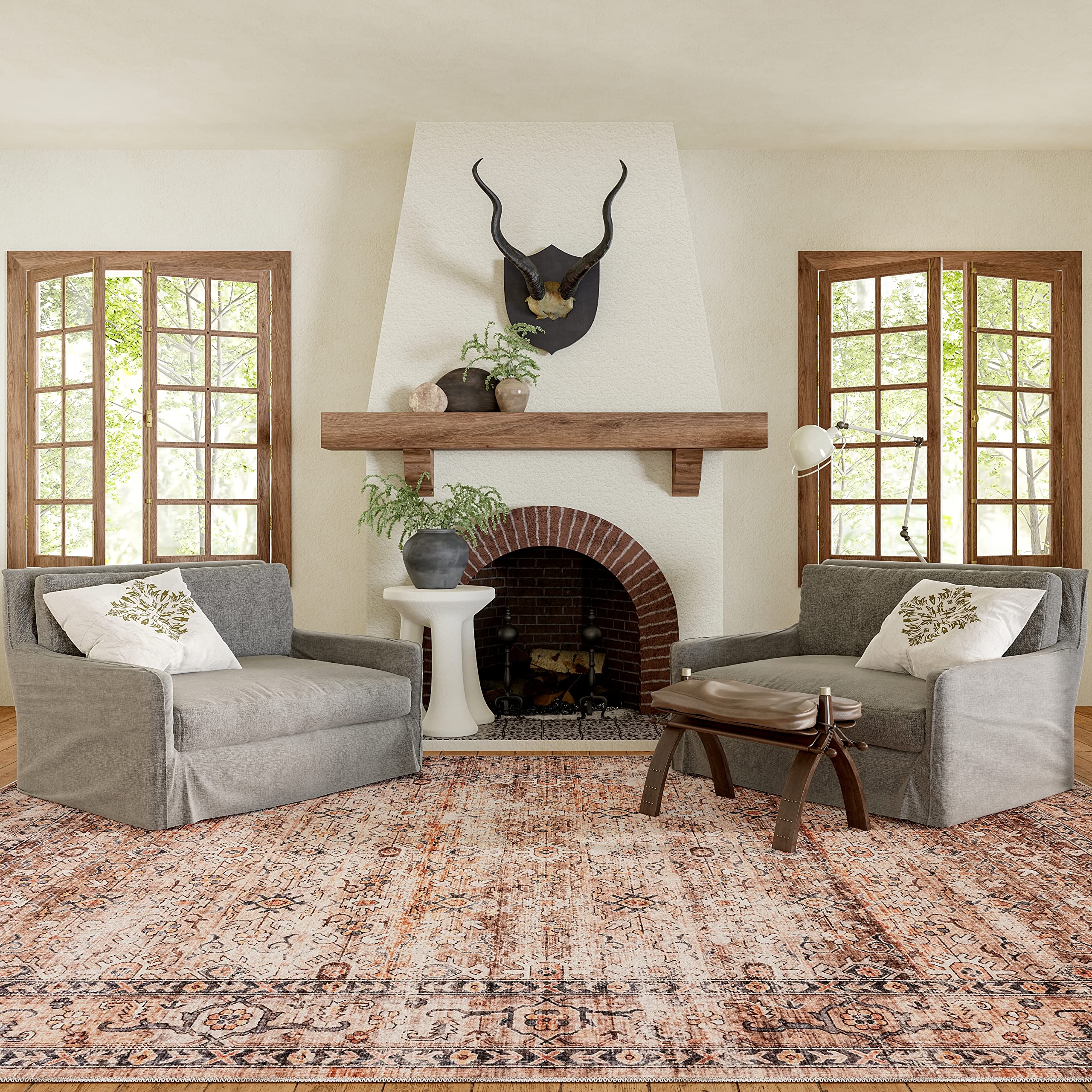 Used USA vintage Rug Mat インテリア nuLOOM Banks Machine Washable Faded Vintage Beige 4 ft. x 6