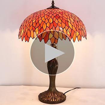 WERFACTORY Tiffany Table Lamp Orange Red Wisteria Stained Glass WERFACTORY Tiffany Table Lamp Orange Red Wisteria Stained Glass