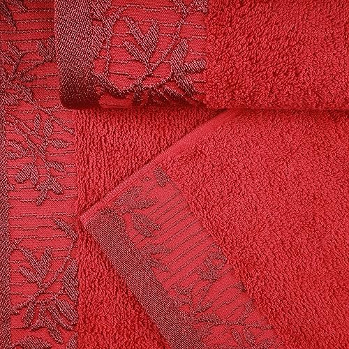 Miniatura 3 de Superior Toallas de baño de algodón (juego de 2), borde Dobby jacquard floral, toalla corporal para baño, baño, spa, centro turístico, hotel,