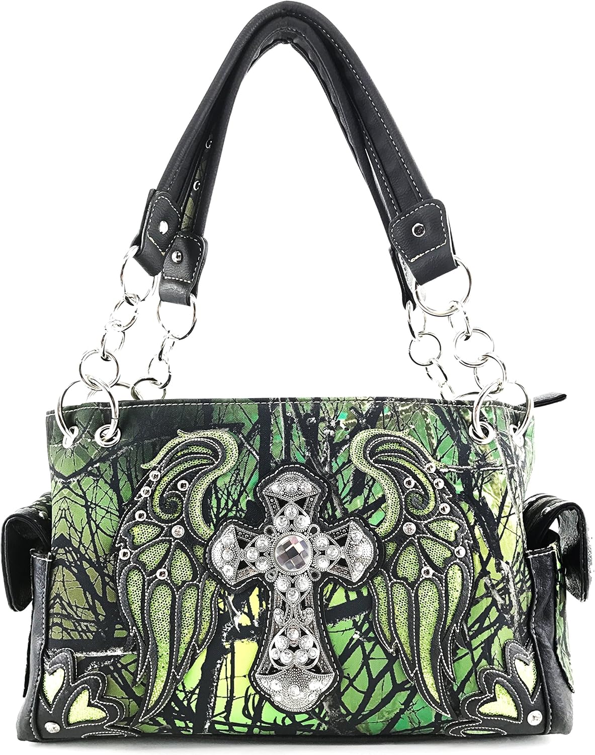 Justin West Camouflage Tree Branches Bling Rhinestone Cross Wings Handbag Purse Messenger Bags and Wallets - Image 2