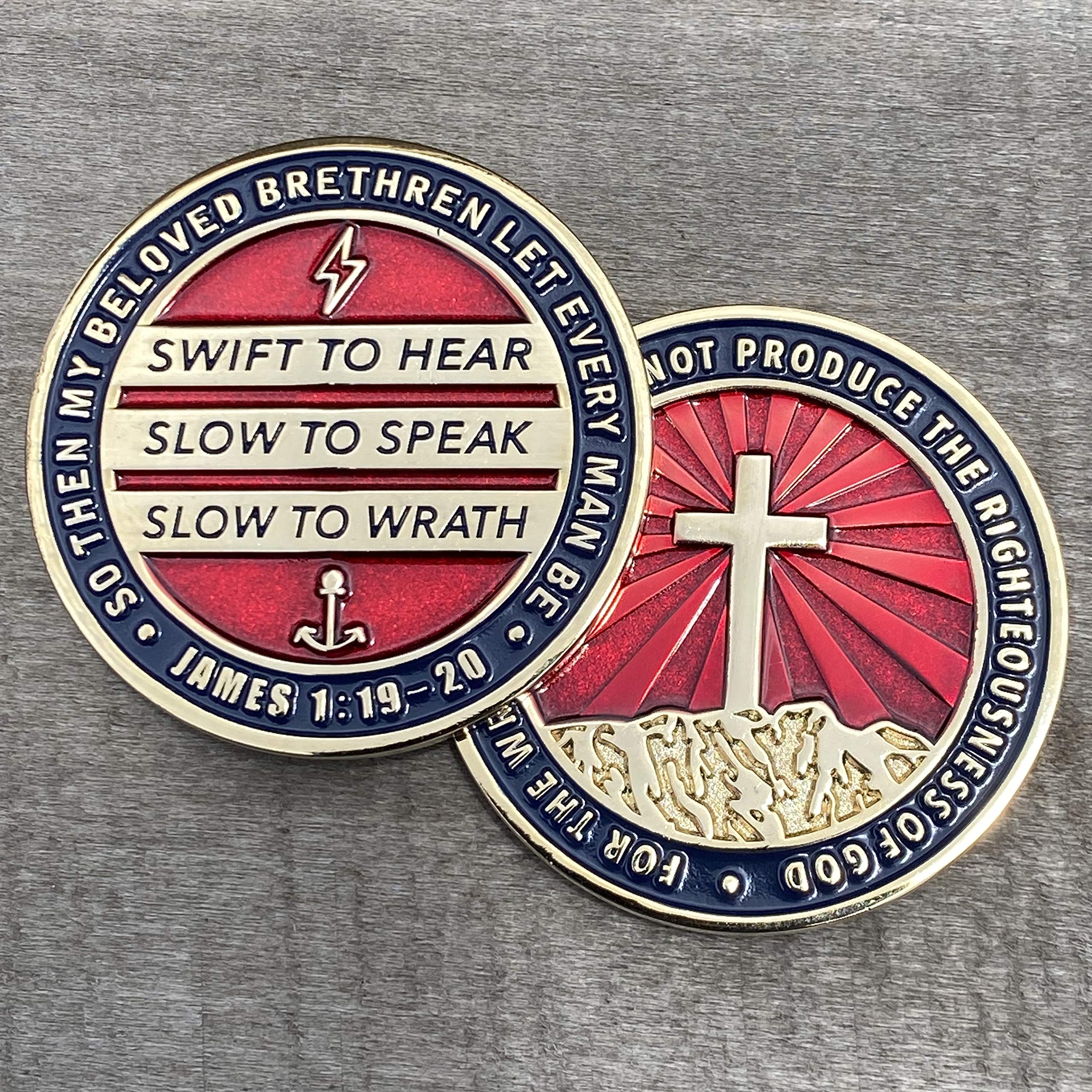 Amazon.co.jp: Campaign Fire Coins 聖書の言葉チャレンジコイン - ジェームズ 1:19-20 : おもちゃ