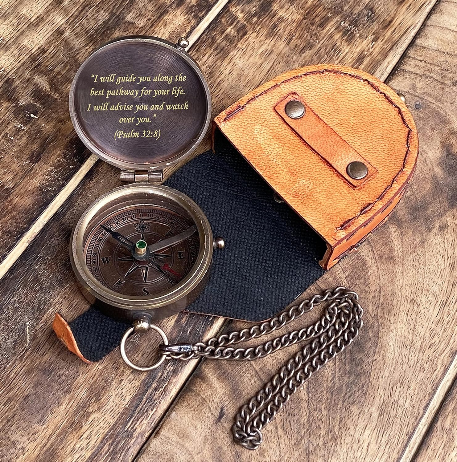 Personalized Engraved Brass Compass with Leather Case | Christian Gift for Graduation, Confirmation & Spiritual Milestones | Inspirational Keepsake for Men & Women