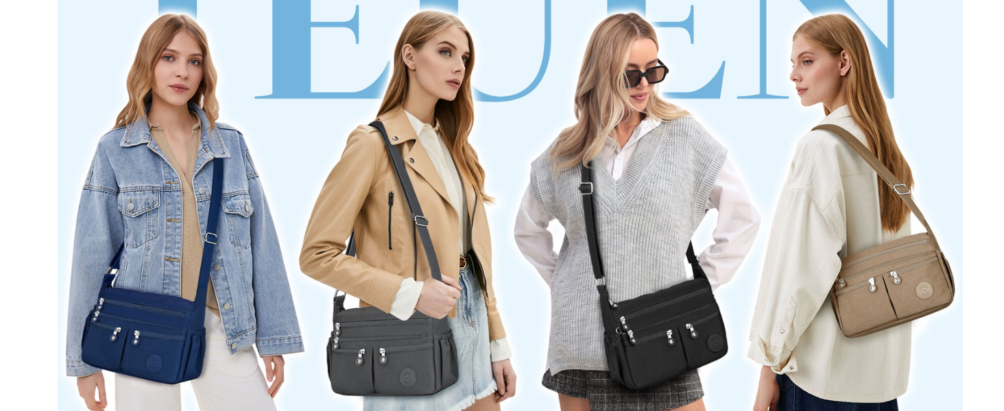 Sac Bandoulière Femme TEUEN Grande Capacité - Nylon Imperméable, 11 Poches, Réglable - Parfait Pour école, Voyage, Quotidien