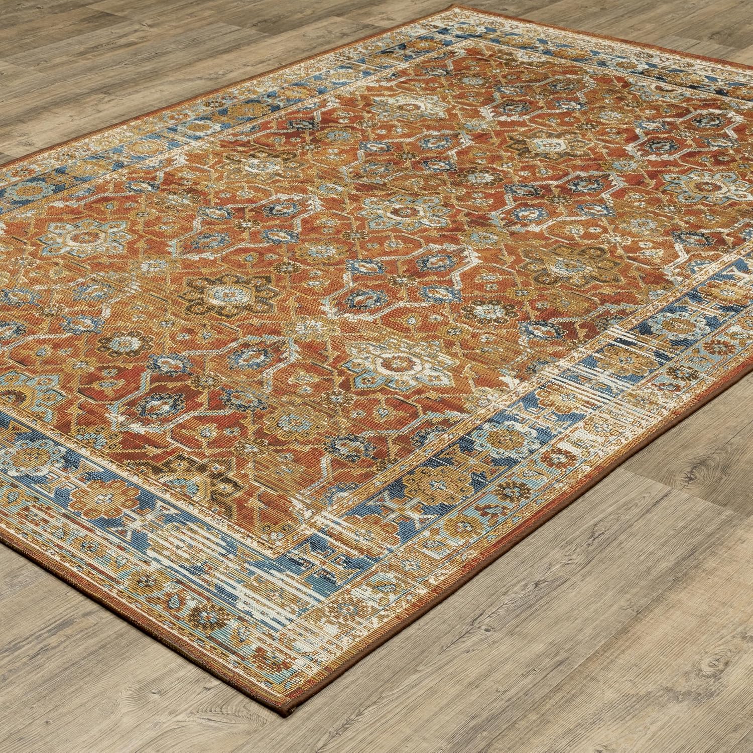 Oriental Weavers Naples Indoor/Outdoor Rug - 1204X - 2' x 3'3" - in Rust/Blue - Vintage Inspired, Water, Stain and Fade Resistant, Hose Clean, Patio, Outdoor Living Area Rug