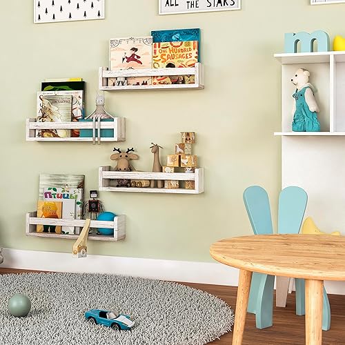 Miniatura 2 de NATURE SUPPLIES Juego de 4, estantes flotantes blanqueados para libros de guardería, estantes flotantes de 16.4 pulgadas, estante de pared para