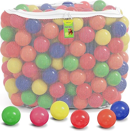 Click N Play Phthalate Free BPA Free Crush Proof Plastic Ball Pit Balls in Reusable and Durable Storage Mesh Bag with Zipper