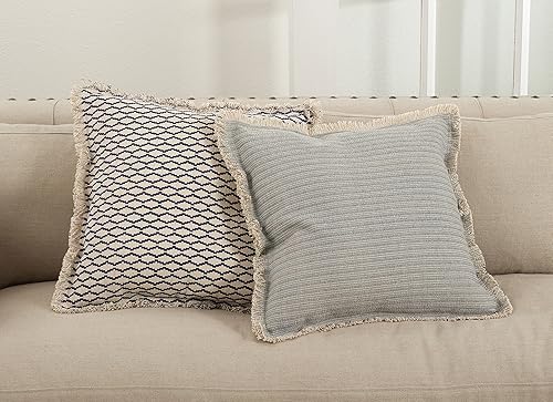 Miniatura 2 de SARO Lifestyle Canberra Collection - Almohada de algodón con flecos y relleno de plumón marroquí, 20 pulgadas, color azul marino