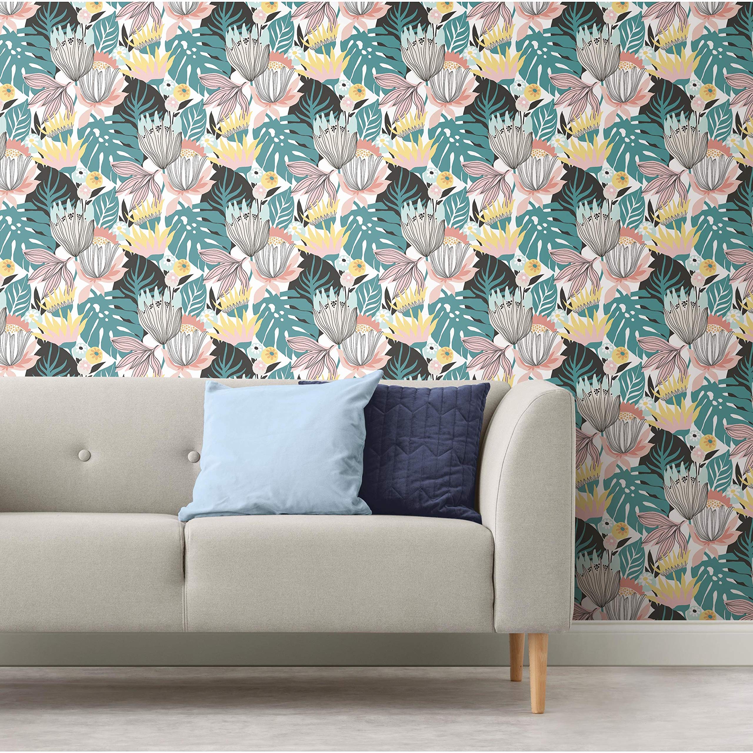 RoomMates Retro Yellow Green Tropical Leaves Wallpaper RMK11846WP, Yellow, Green, Sample - Image 2