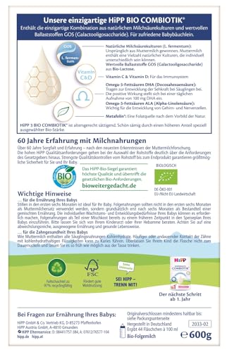 HiPP 3 Bio Combiotik (4 x 600g), Folgemilch ab 10. Monat, mit natürlichen Milchsäurekulturen, Vitamine C und D, GOS, Omega-3 (DHA, ALA), in bester Bio-Qualität