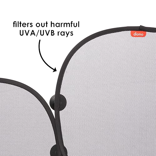 Miniatura 5 de Diono Parasoles solares para ventana de automóvil paquete de 2 parasoles para ventana lateral con ventosas bloquea los rayos UV del brillo solar
