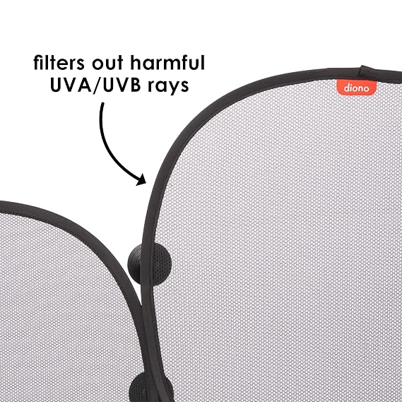 Diono Sun Stoppers Car Window Shades 2 Pack, Car Sun Shade for Side Window with Suction Cups, Blocks Sun Glare UV Rays Perfect for Baby, Kids, Pets Protection