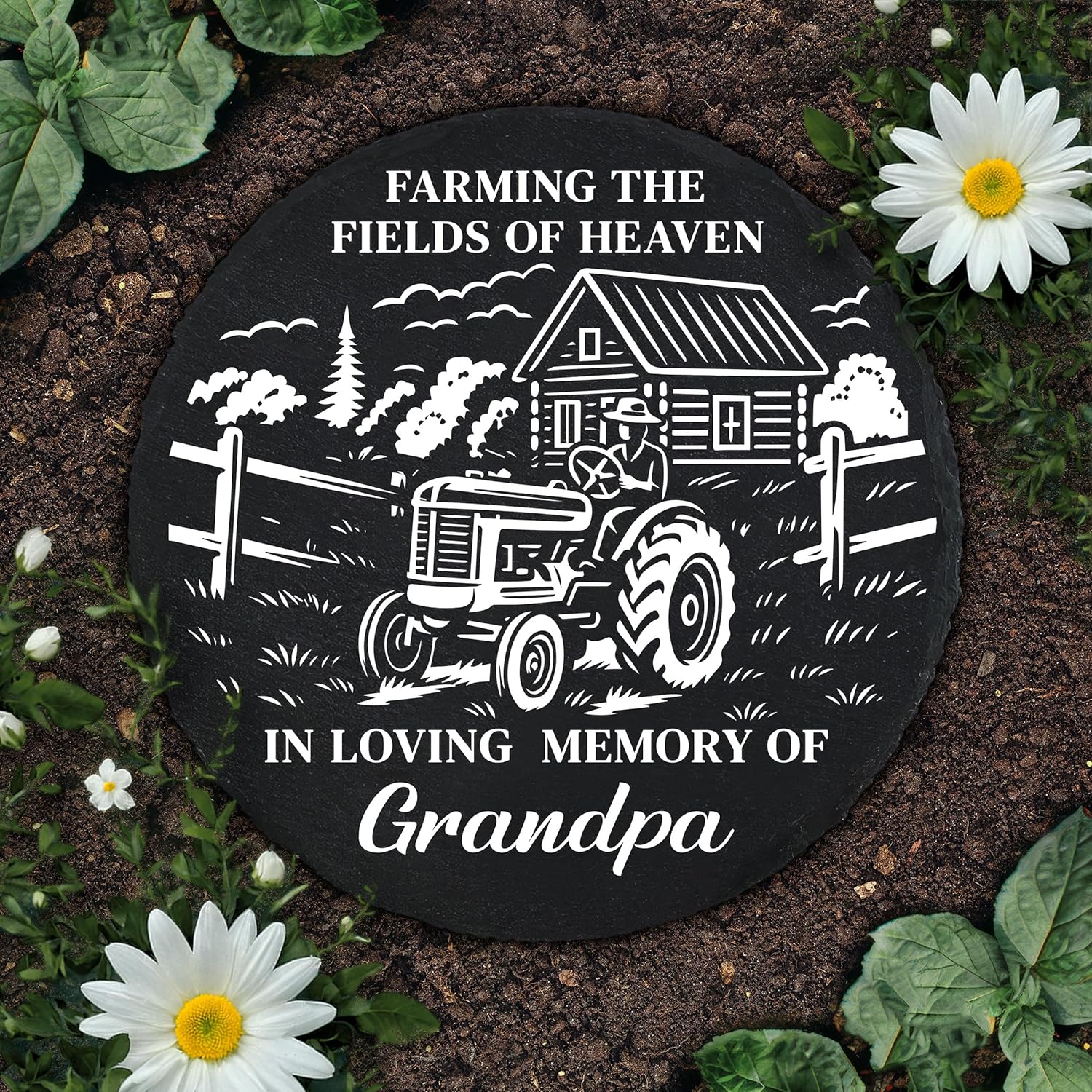 Memorial Stepping Stone Farmer Grandpa, Farming with Angels, Sympathy Gift Tractor Wings Stone for Loss of Grandpa, in Memory of A Farmer Grandfather on Christmas