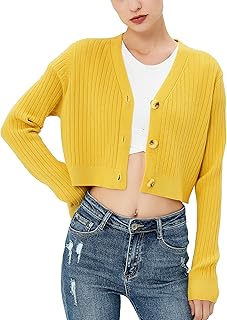 Sponsored Ad - Satuun Women's Long Sleeve Cropped Cardigan V Neck Solid Button Down Knit Bolero Shrugs