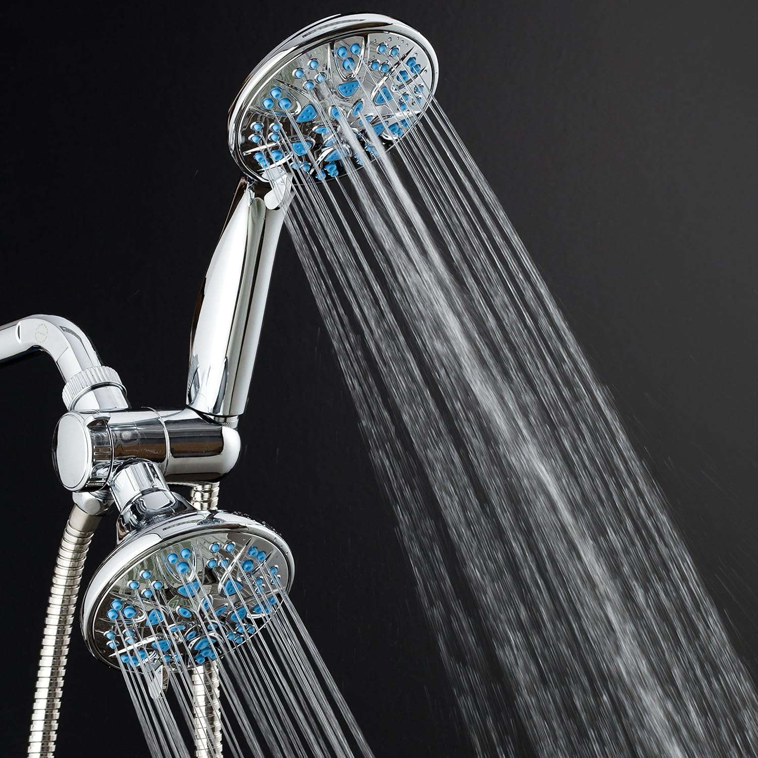 AquaDance Antimicrobial/Anti-Clog High-Pressure 30-setting Dual Head Combination Shower with Microban Nozzle Protection From Growth of Mold, Mildew & Bacteria for a Healthier Shower – Aqua Blue