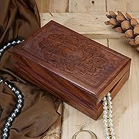 Vista 29 de Ajuny Handcrafted Decorative Wooden Jewelry Box Elephant Embossed Design Hand carved Solid Multipurpose Keepsake Storage Travel Organizer Treasure