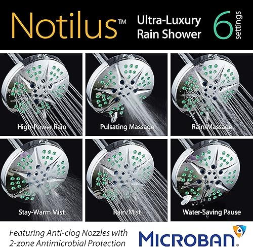 Miniatura 6 de Hotel Spa Notilus - Cabezal de ducha de lujo antimicrobiano de alta presión gigante de 6 pulgadas, 6 ajustes, boquillas antimicrobianas