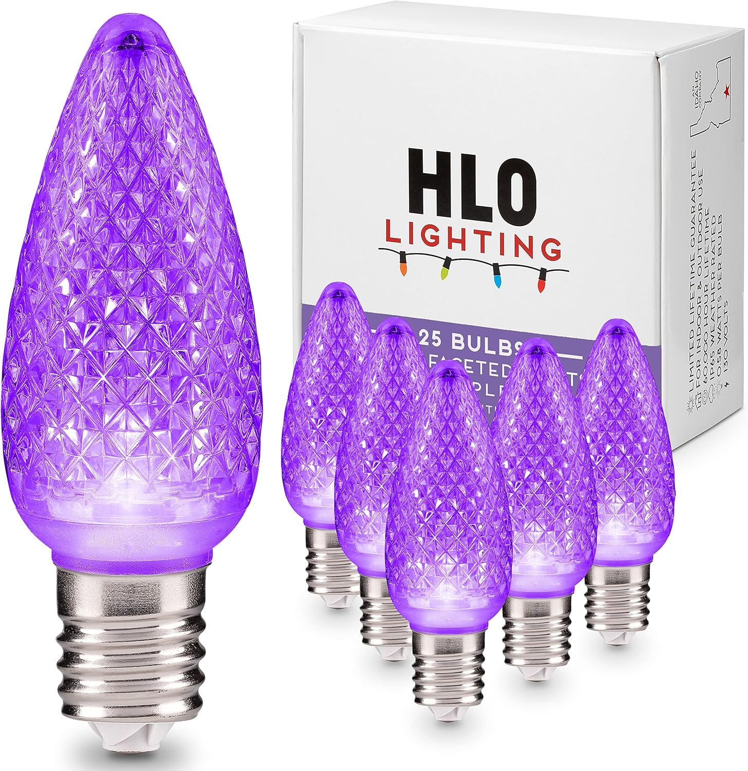 HLO Lighting Set of 25 Purple C9 Christmas Lights Faceted C9 LED