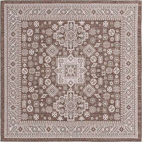 Miniatura 18 de Rugs.com Outdoor Aztec Collection Alfombra – 4 x 6 pies alfombra de tejido plano gris carbón perfecta para salas de estar, grandes comedores, planos
