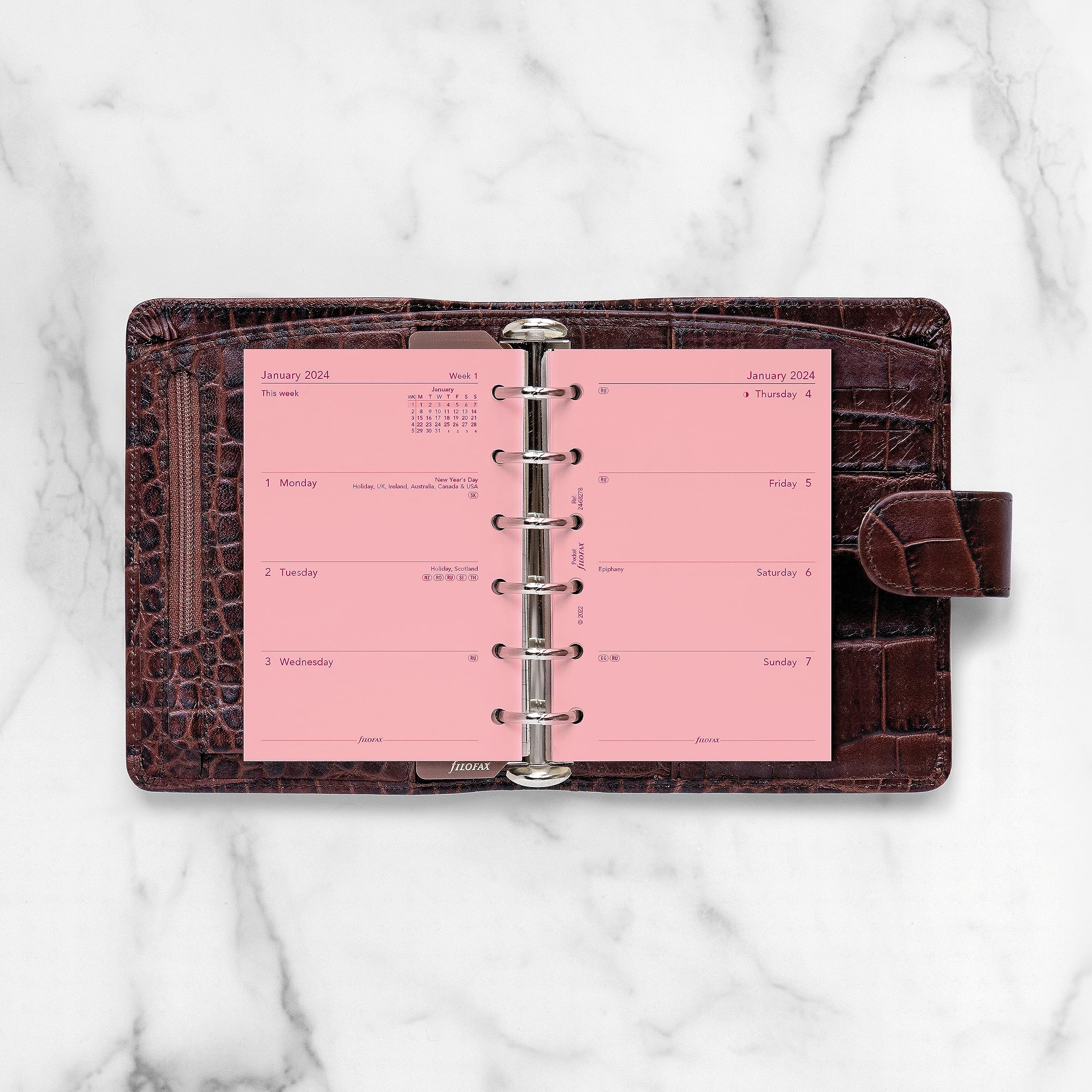 Filofax Ricarica agenda per calendario, formato tascabile, visualizzazione settimanale, carta rosa, senza righe, inglese, C68278-24