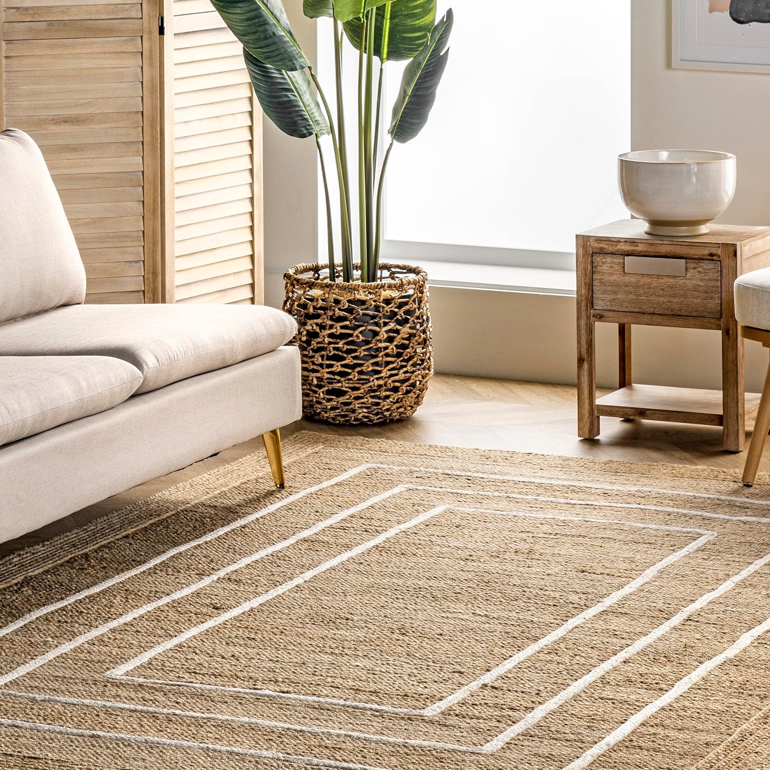 Rugs USA Elemore Geometric Jute Area Rug, 4x6, Ivory