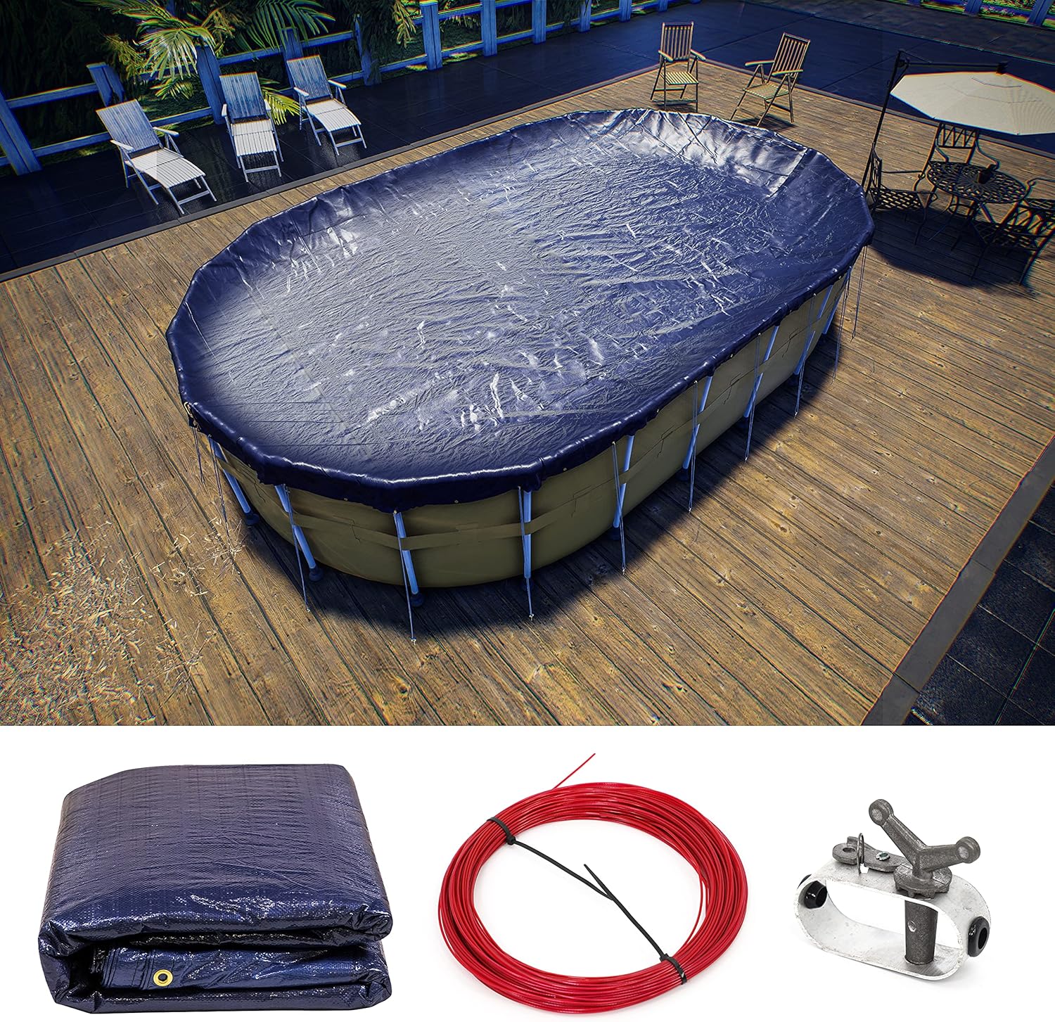 ColourTree 12' x 24' Premium Oval Blue Winter Swimming Pool Cover Tarp Tarpco Safety Extra Heavy Duty & Waterproof, UV Resistant (Cover Size: 20'x29’/ 4 ft .Overlap) - (We Customize Size)
