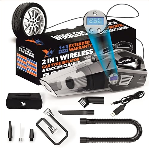 Image of 4 in1 Wireless Car Vacuum Cleaner with Tyre Inflator High Power 7000PA Handheld Car Vacuum LED Light, for Wet /Dry Use, Black (‎TWOWAY PRO)