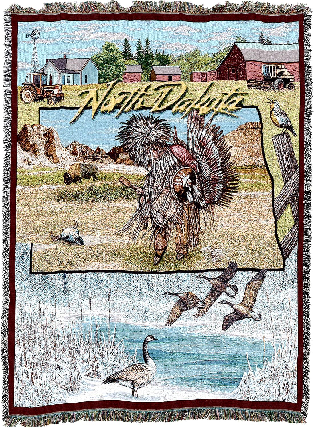 Pure Country Weavers State of North Dakota Blanket - Gift Tapestry Throw Woven from Cotton - Made in the USA (72x54)