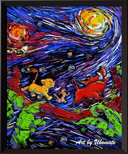 Uhomate Póster con texto en inglés The Lion and Son de Vincent Van Gogh, póster de noche estrellada para el hogar, lienzo para decoración de pared,