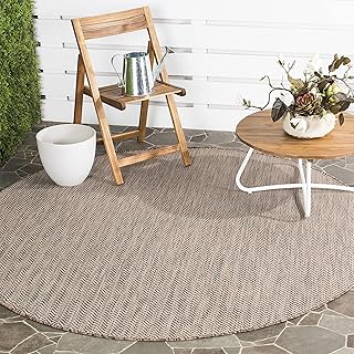 SAFAVIEH Courtyard Collection CY8022 - Alfombra redonda de 4 x 4 pies, color marrón y beige para interiores y exteriores, impermeable, fácil limpieza, para patio trasero