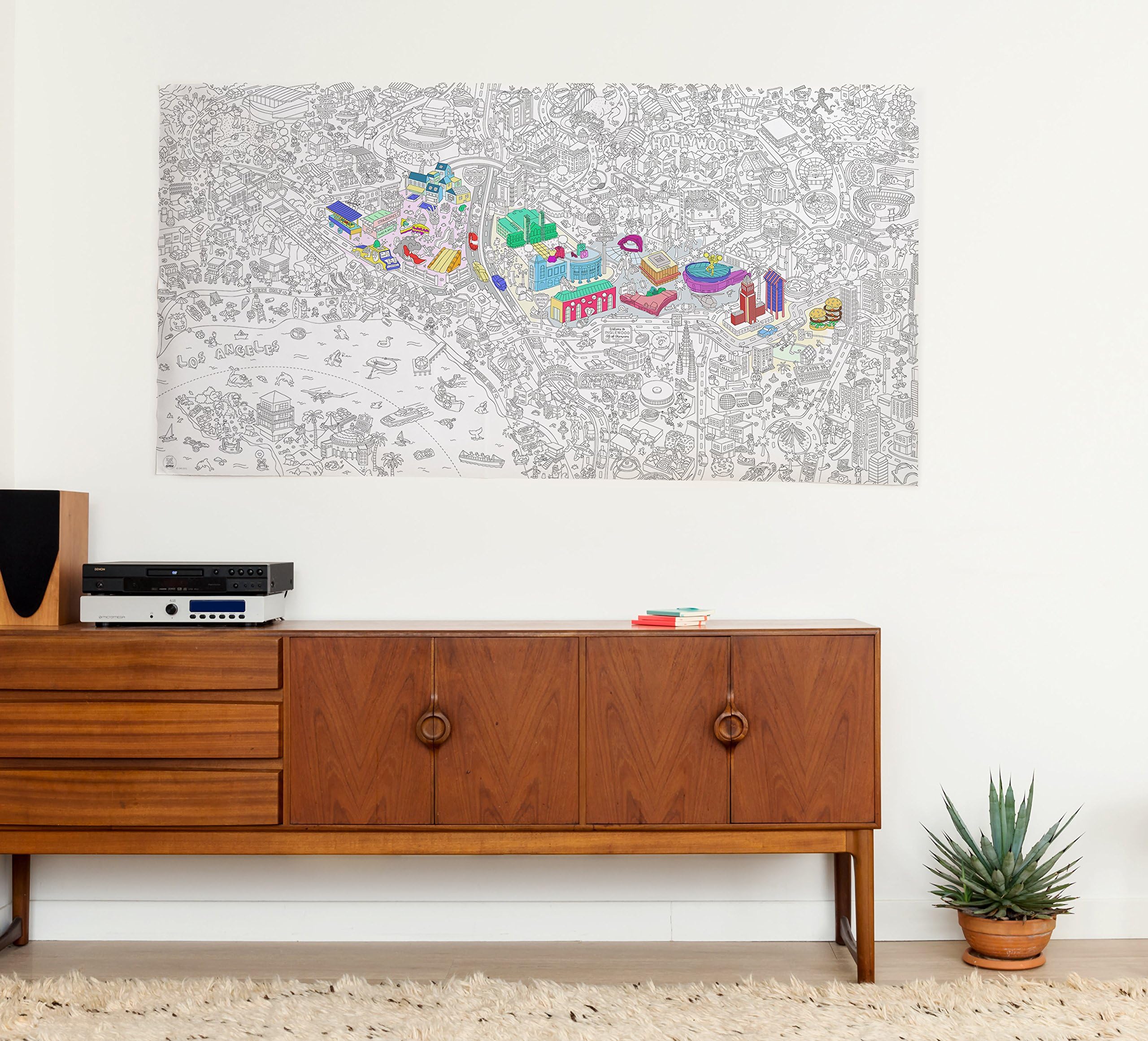 Omy Coloring XXL Poster Roll Los Angeles California, 70 x 41 inches, Oversized Coloring Map Poster for Whole Family Creative Fun and Play
