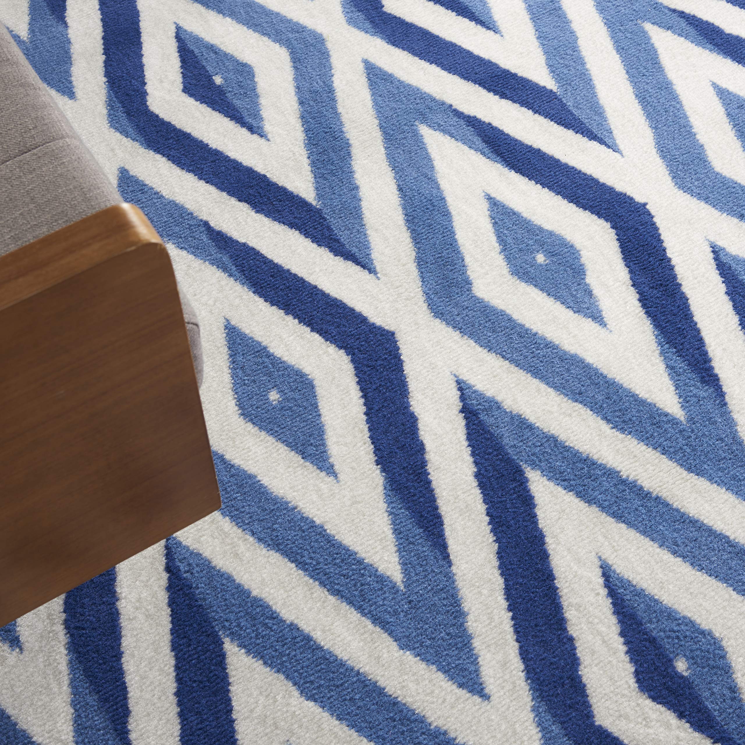 Nourison Whimsicle Diamond Ivory Blue 8' x 10' Area Rug, Easy Cleaning, Non Shedding, Bed Room, Living Room, Dining Room, Kitchen (8x10)