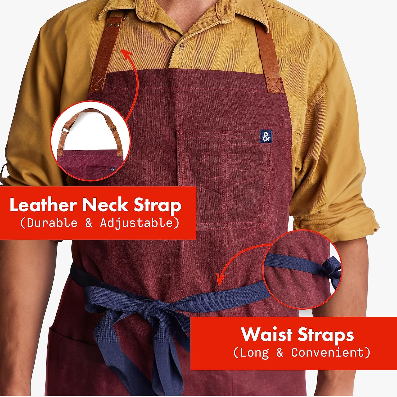 hedley & bennett Waxman Apron - 100% Cotton, Water Resistant, Heavy Duty Waxed Canvas Apron with Pockets & Adjustable Strap for Grilling, Baking, BBQ, Cooking - Professional Chef Apron - Napa Valley - Image 3