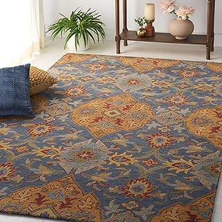 SAFAVIEH Heritage Collection HG653M Teppich, 1,5 m x 2,4 m, Marineblau und Gold, handgefertigt, traditionell, orientalische Wolle, ideal für stark frequentierte Bereiche im Wohnzimmer, Schlafzimmer