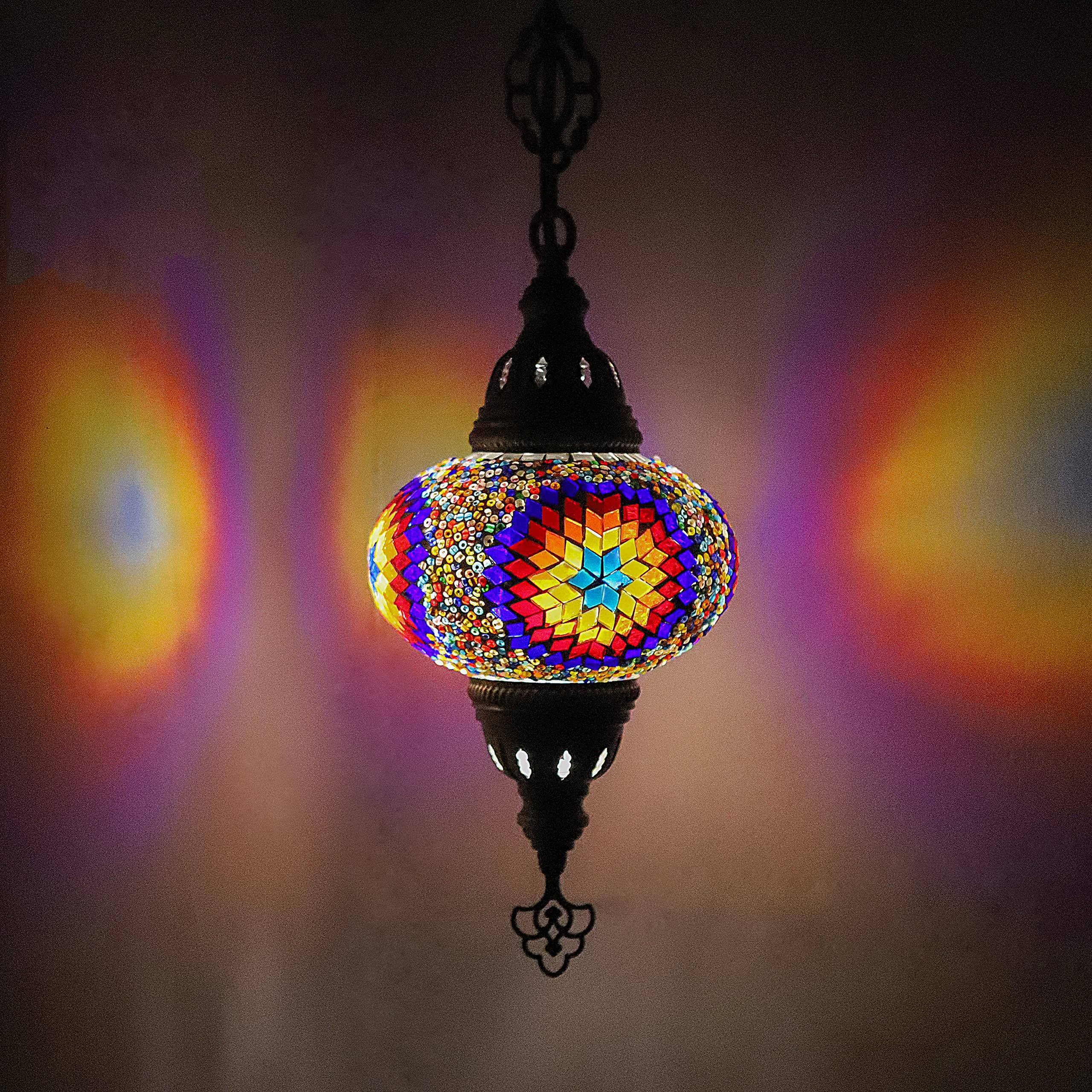 ENVA Turkish Moroccan Handmade Glass Mosaic Ceiling Hanging Chandelier Light Lamp Large Globe