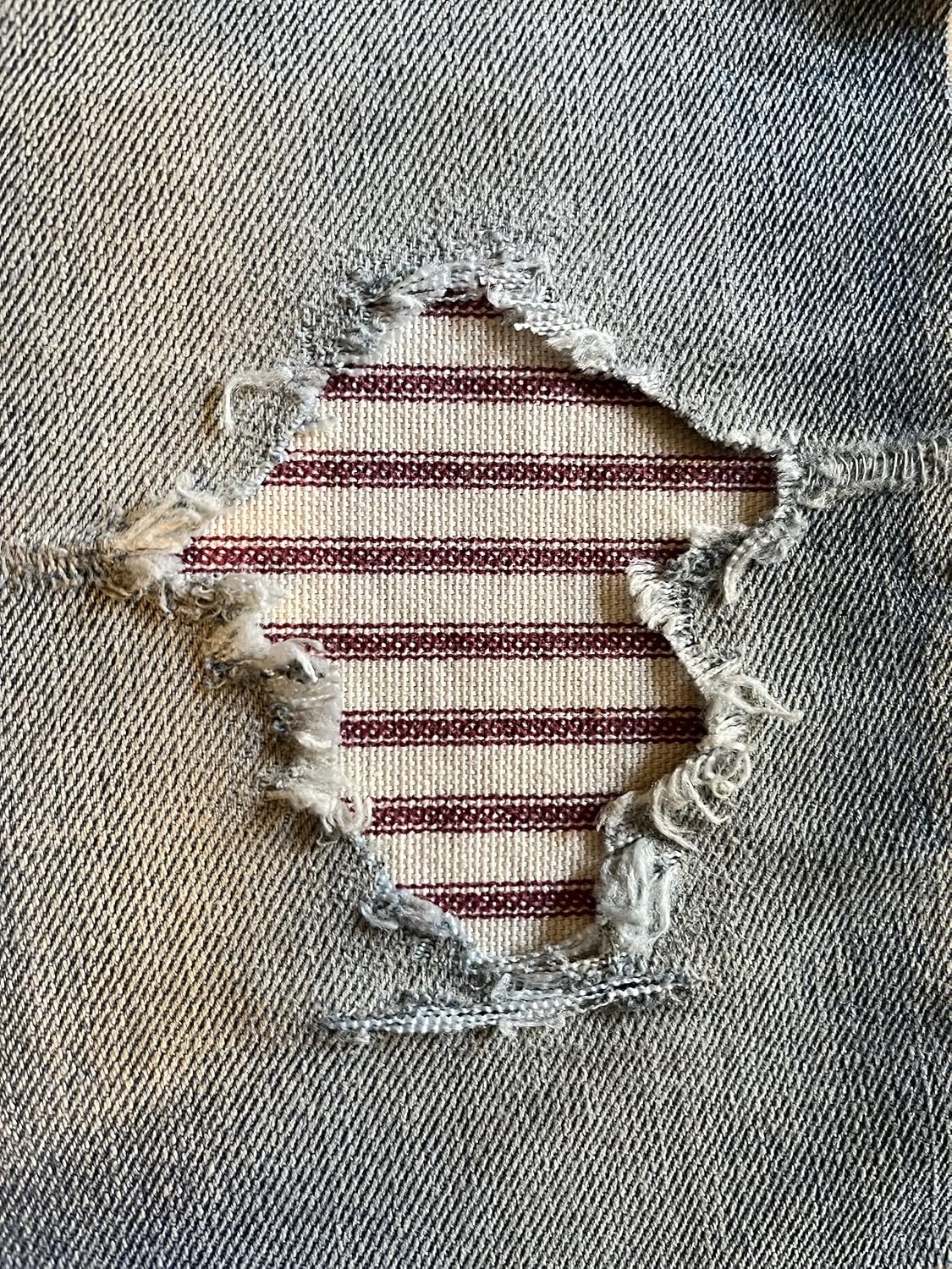 Red Railroad Stripe Peek-A-Boo Iron On Patches by HoleyPatches (2-4" x 4")
