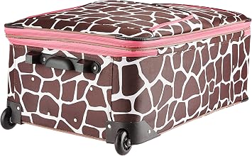 Rockland Vara Softside 3-Piece Upright Luggage Set,Expandable, Pink Giraffe, (20/22/28)