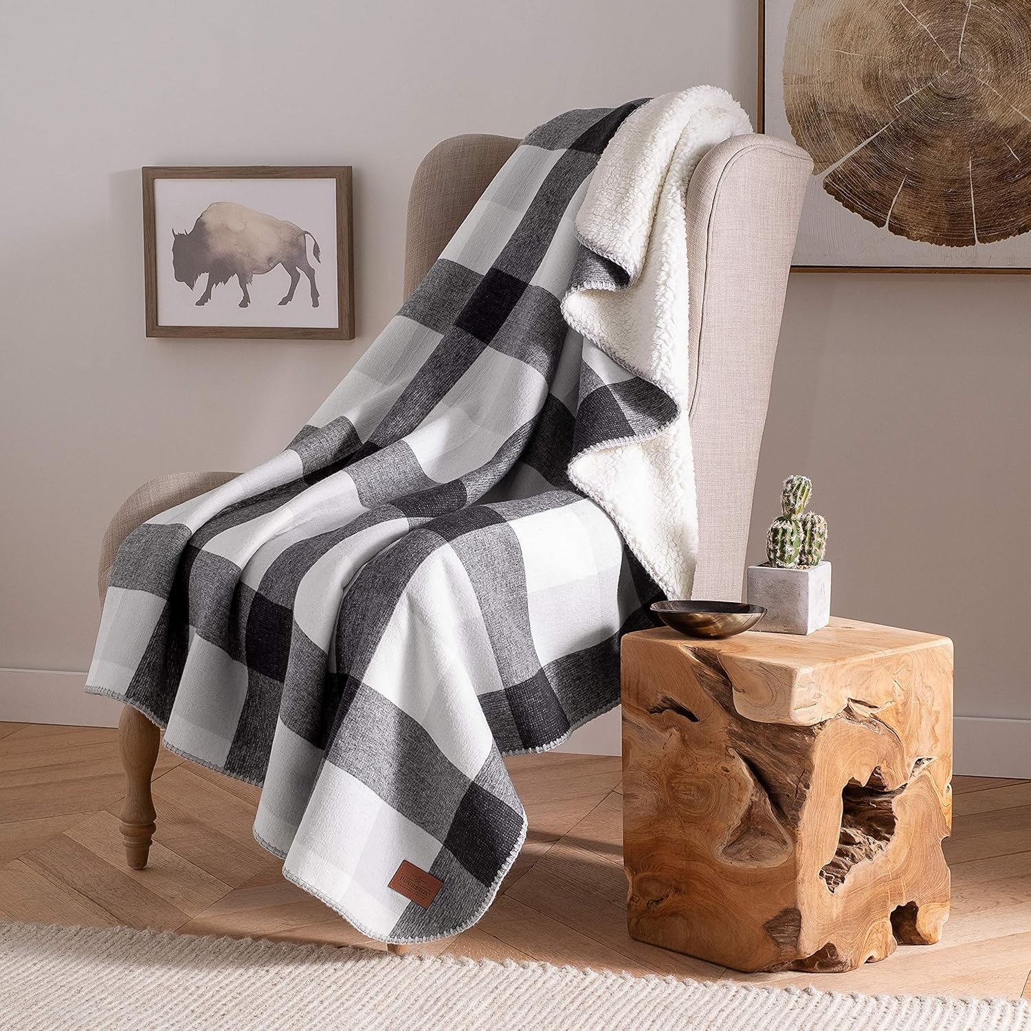 Pendleton Plaid Cotton Sherpa Throw Soft Plush Blanket