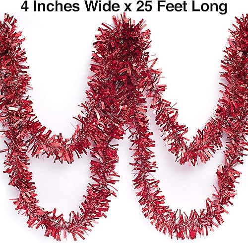 Miniatura 3 de Anderson's Guirnalda iridiscente con brillantina, color rojo, 4 pulgadas de ancho x 25 pies de largo, decoraciones flotantes para remolque o carrito