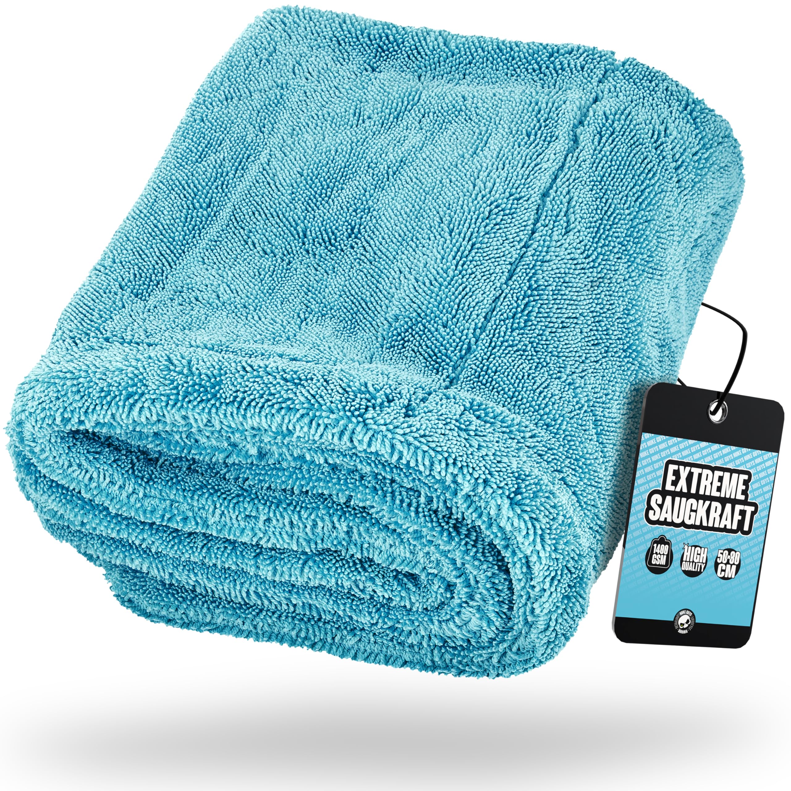 Nuke Guys Gamma Dryer XXL | Ultra saugstarkes Trockentuch 1400 GSM blau 50x80cm | Fusselfrei, abgerundete sanfte Fasern, kratzerfrei, extra groß | Premium Mikrofasertuch für Auto Motorrad Fahrrad