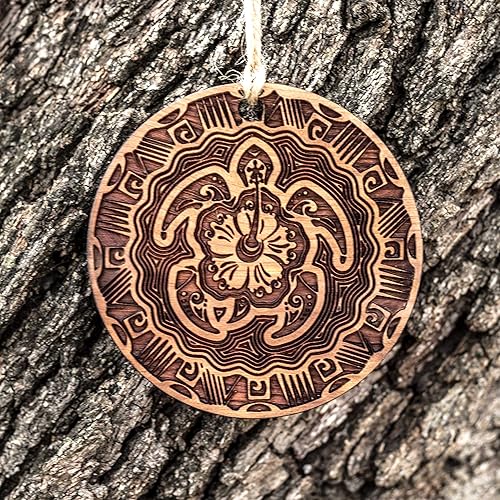 Miniatura 4 de Hawaiian Turtle - Raw Cedar Ornament 3x3in